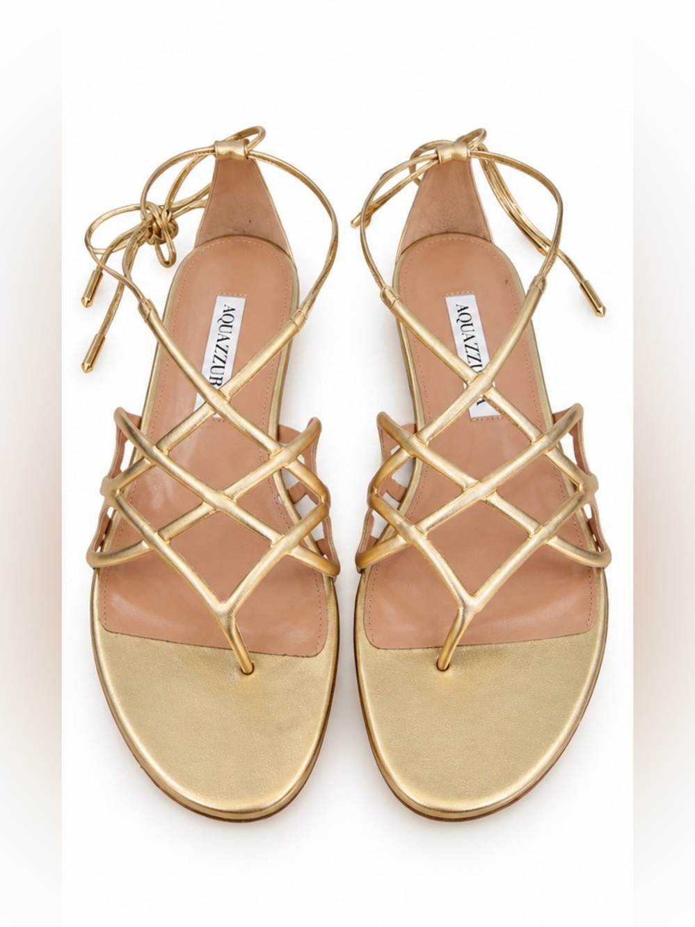 Aquazzura Gold Strappy Leather Sandals size 38.5